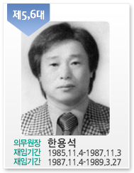 제5,6대/의무원장: 한용석/재임기간:1985.11.4-1987.11.3/재임기간:1987.11.4-1989.3.27